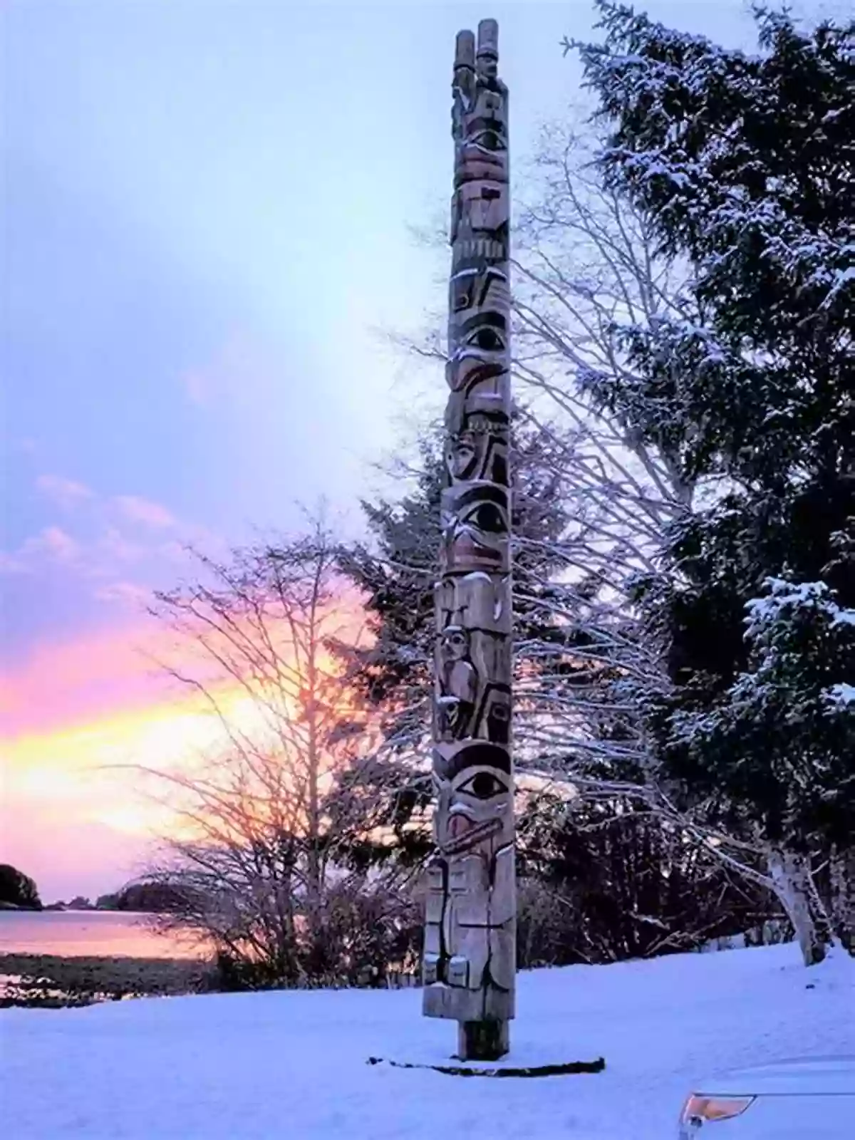 A Majestic Totem Pole Surrounded By Towering Evergreen Trees Explore With Me At The Salish Sea