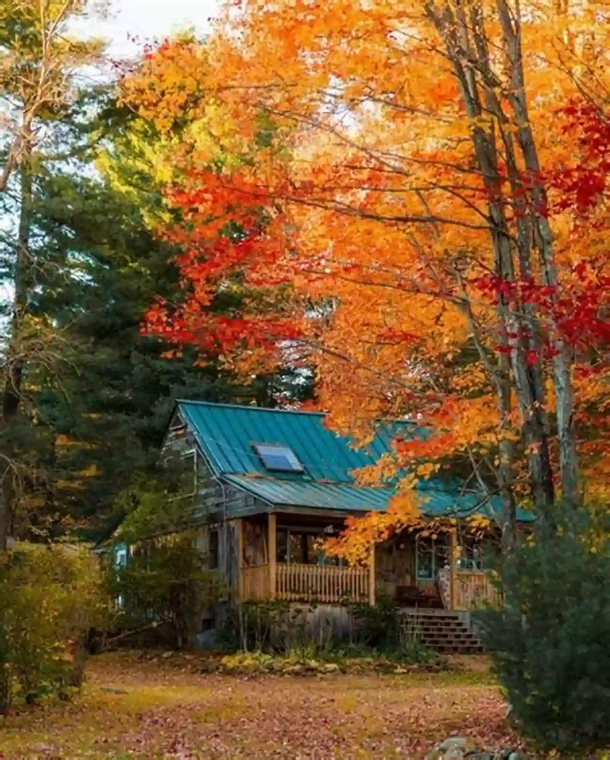 Illustration Of A Colorful Autumn Landscape With Falling Leaves And A Cozy Cottage Goodbye Summer Hello Autumn Kenard Pak