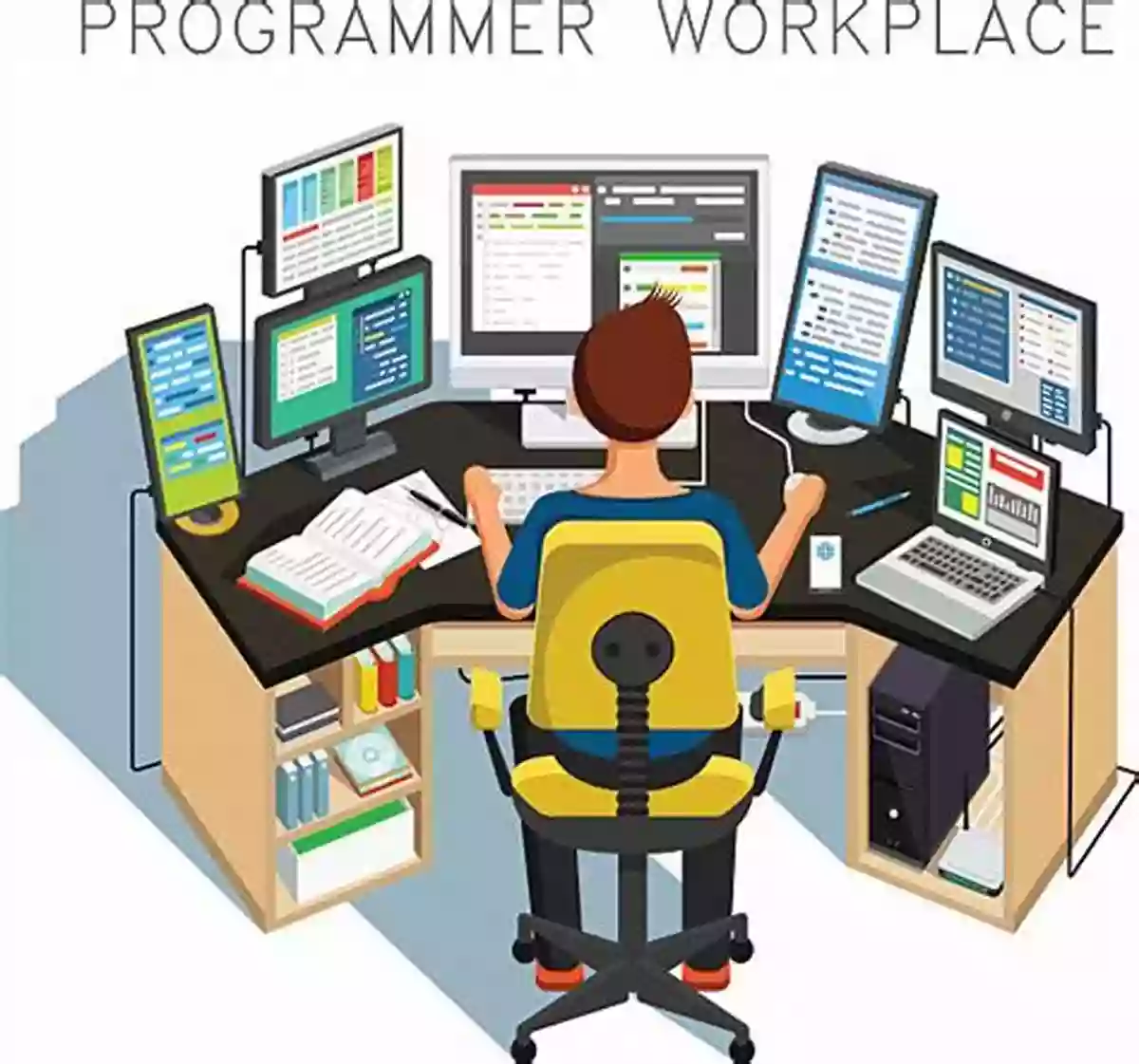 Illustration Of A Programmer Working On A Computer With Lines Of Code Floating Around Testing R Code (Chapman Hall/CRC The R Series)