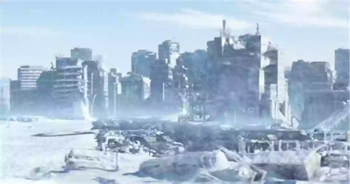 Illustration Of Frozen Cityscape With Skyscrapers Covered In Ice And Snow Ice Age 2050s Ice Age 2050s Certified: Illustrated Science Exploration